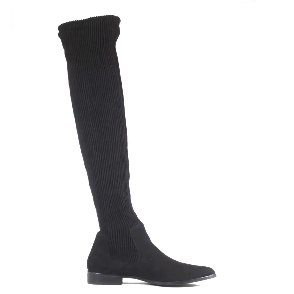 Mixed Material Sock Stretch Knee High Boots