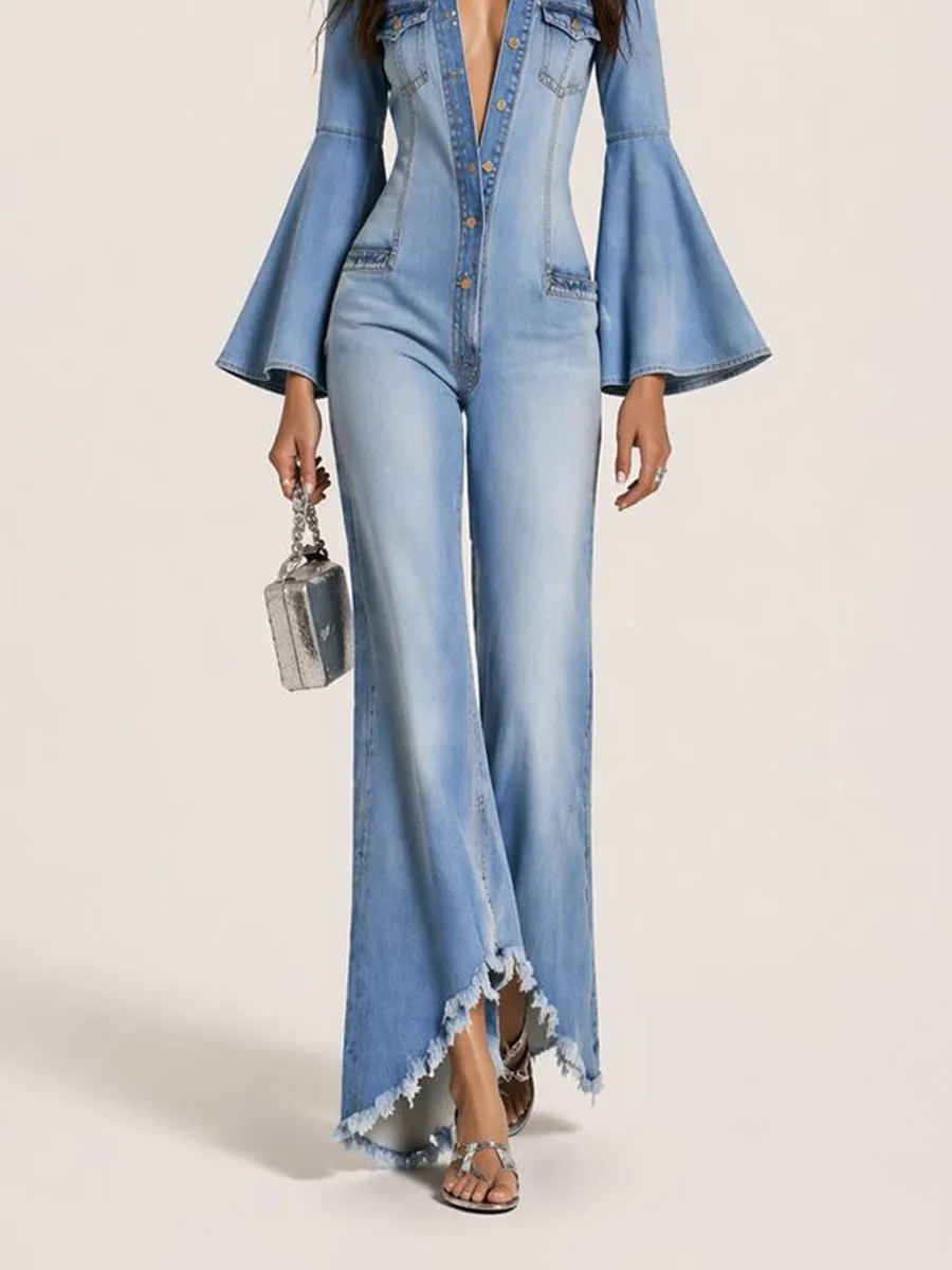 Aspen Casual Single-Breasted Denim Jumpsuit