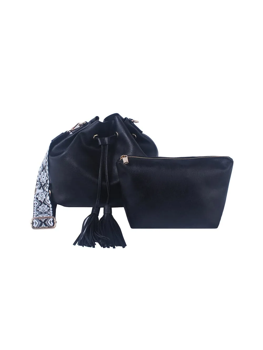 Drawstring Faux Leather Shoulder Bag