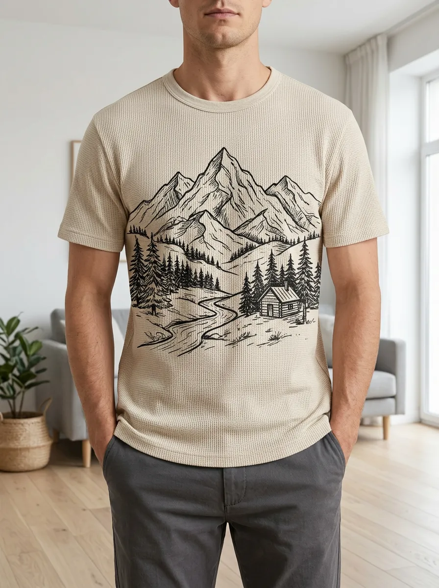 Men's Nature Lover Mountain Cabin Forest Crew Neck T-Shirt