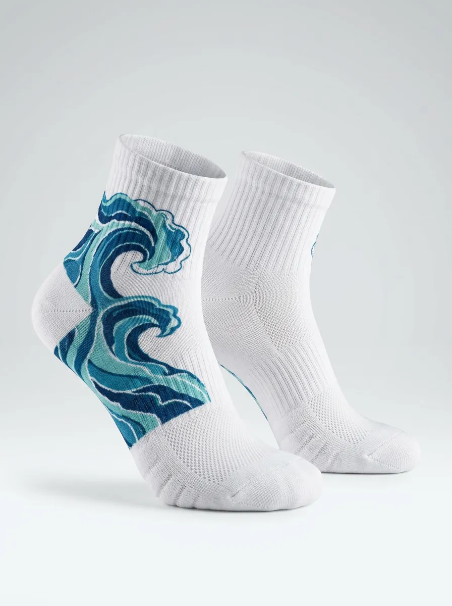 White Trail Ocean Wave Graphic Performance Ankle Socks