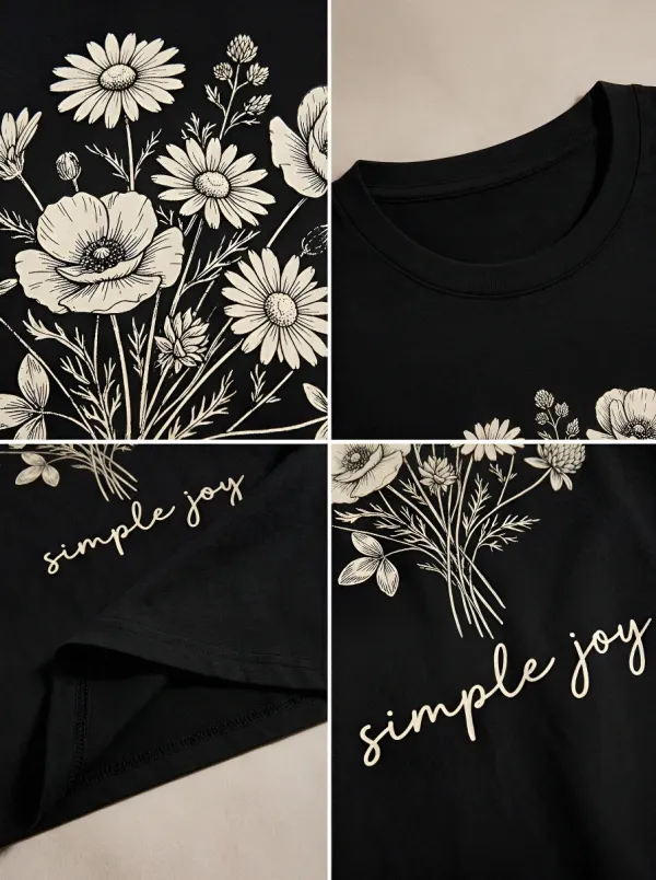 Women's Simple Joy Wildflower Bouquet Printed T-shirt