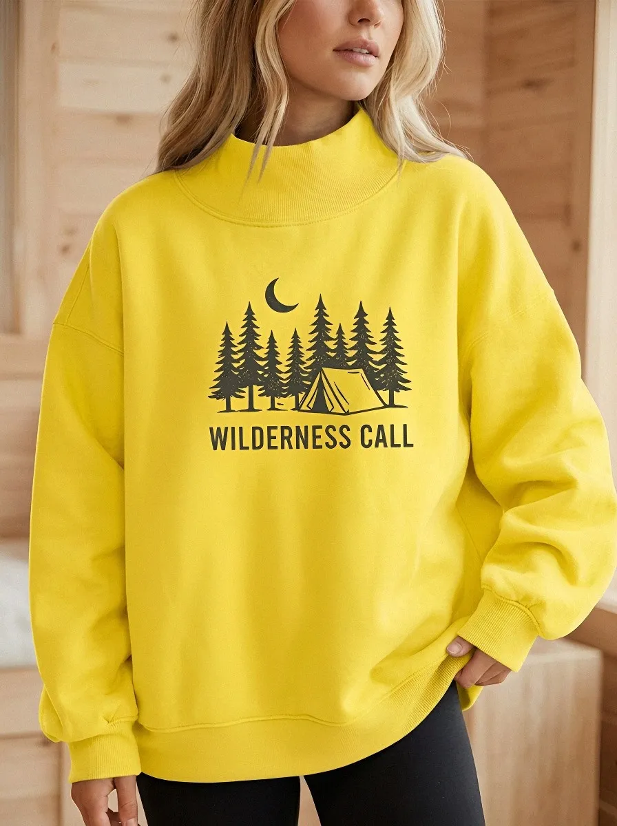 Women's Camping Lover Wilderness Call Forest Tent Printed Sweatshirt