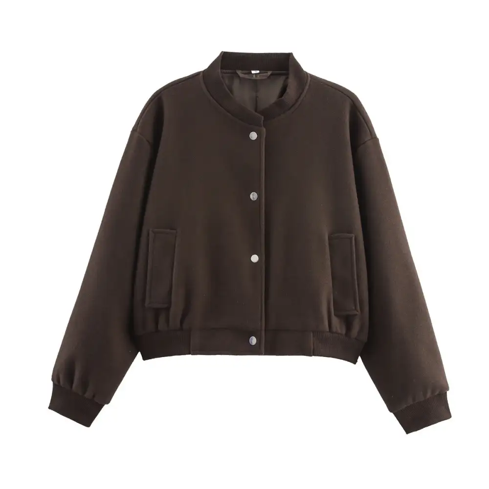 Quilted Wool Blend Snap Front Ribbed Trim Bomber Jacket