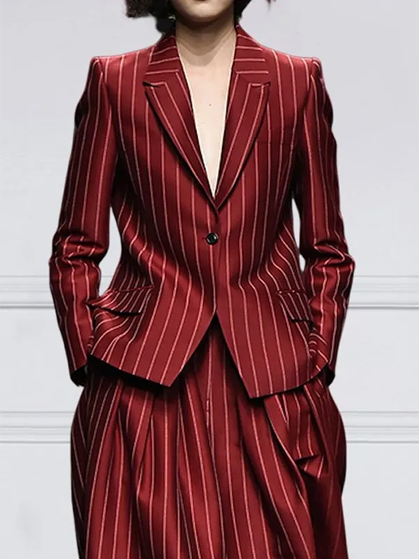 Long Sleeve Relaxed Striped Notched Collar Blazer
