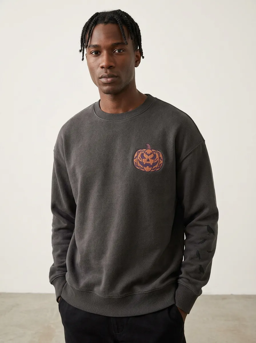 Men's Halloween Pumpkin Crow Sweatshirt