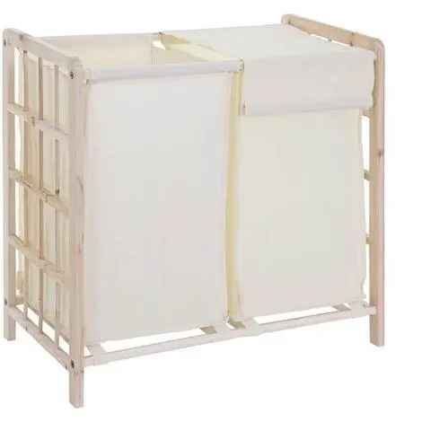 Foldable Two-Compartment Wood Laundry Sorter
