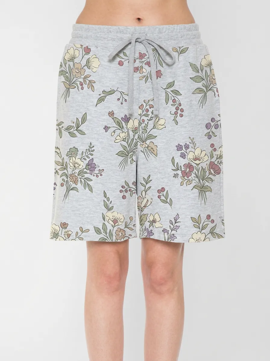 Women's Floral Botanical Grey Printed Lounge Shorts