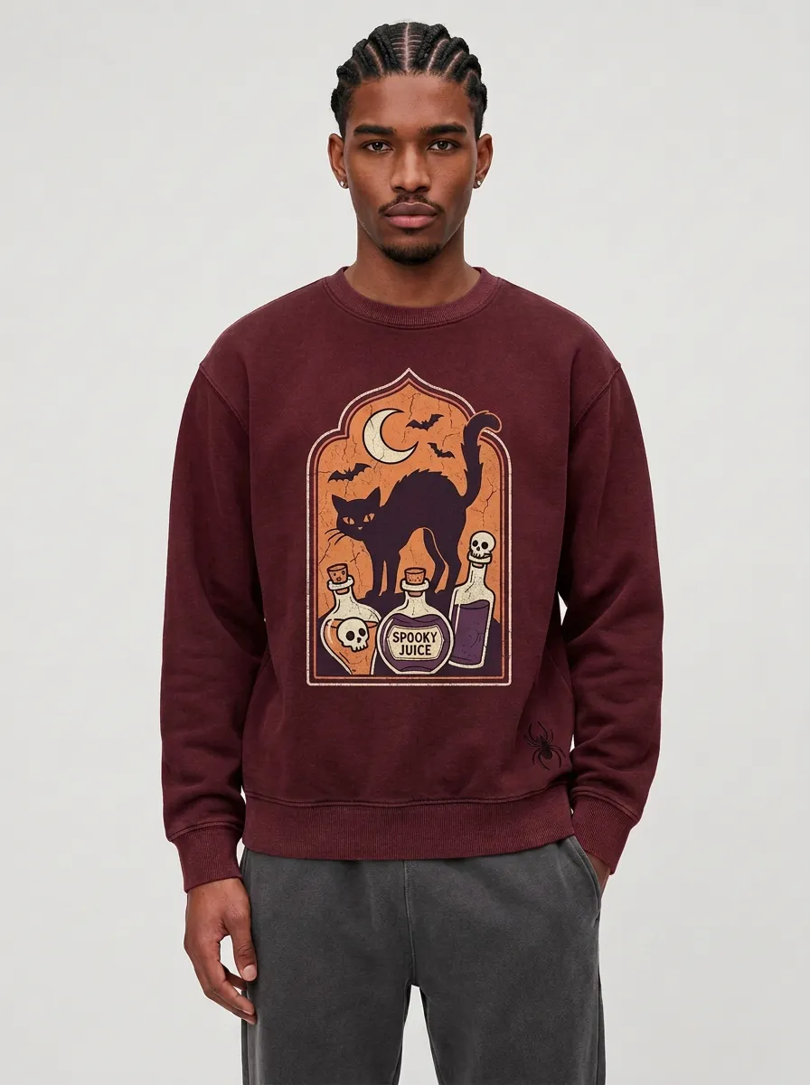 Men's Halloween Spooky Juice Black Cat Sweatshirt