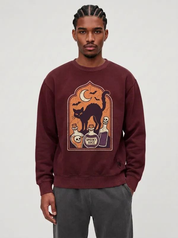 Men's Halloween Spooky Juice Black Cat Sweatshirt