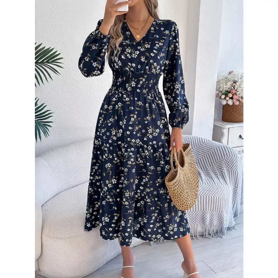 Long Sleeve V-Neck Midi Dress