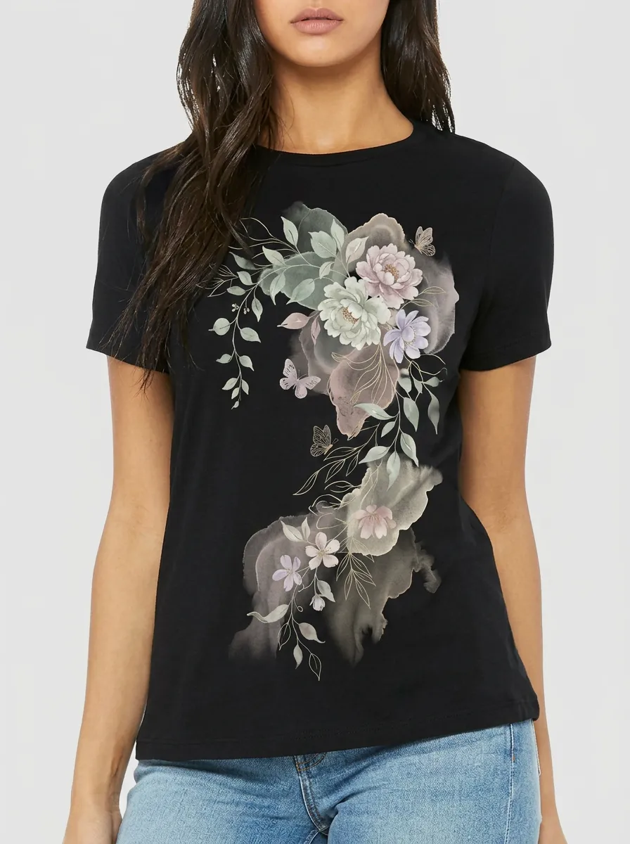 Women's Floral Nature Lover Watercolor Butterfly Printed T-shirt