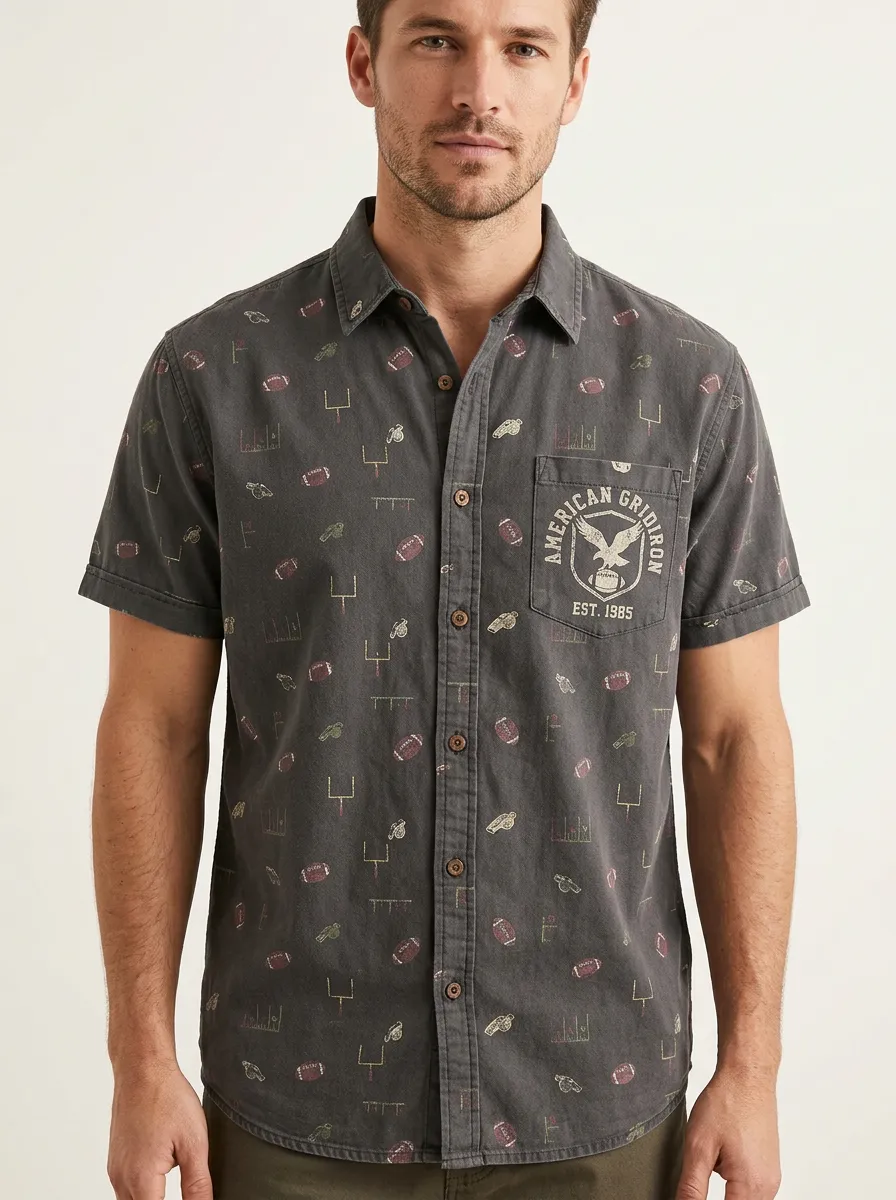 Men's American Football Gridiron Eagle Printed Short Sleeve Shirt