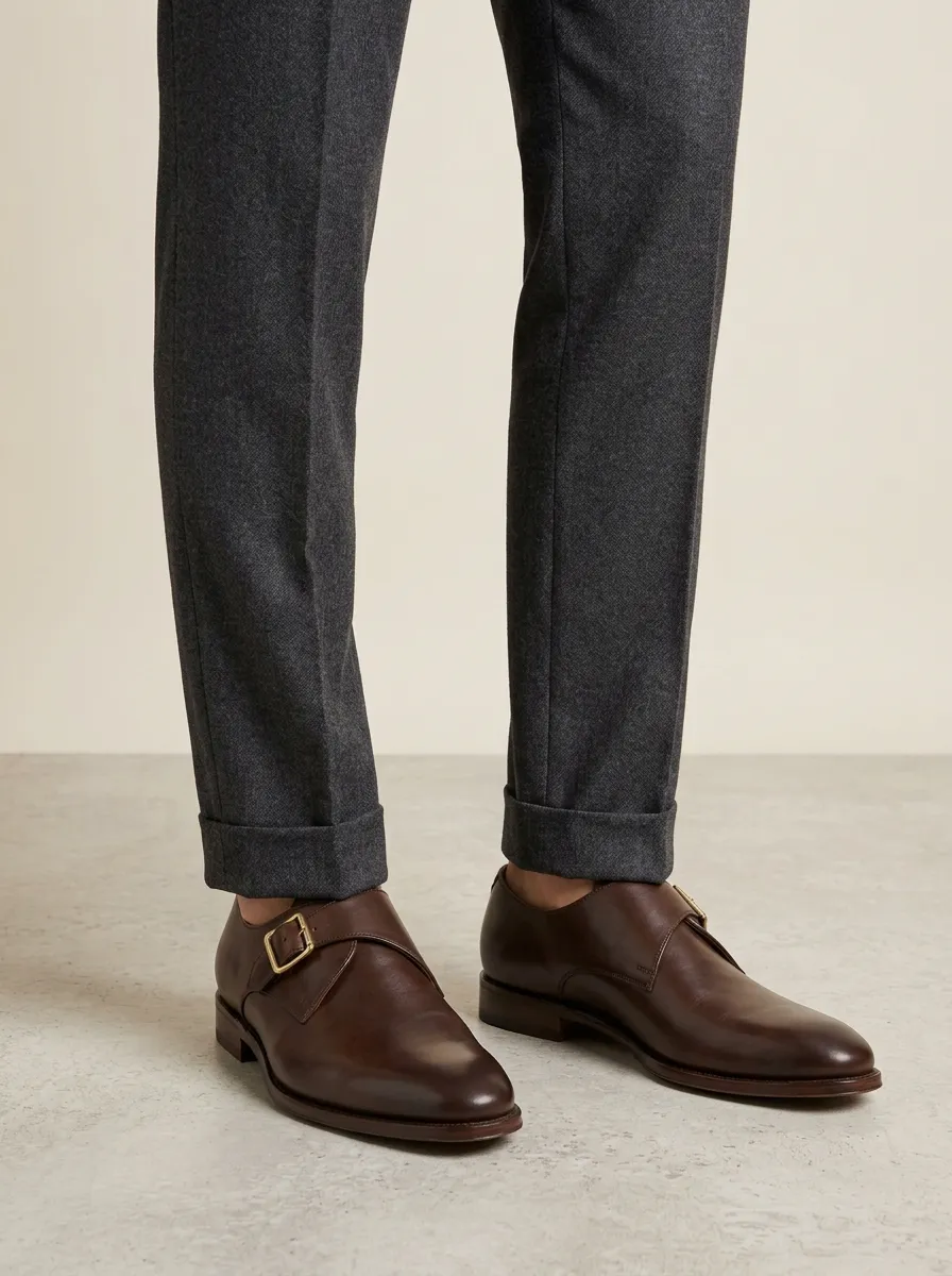 Men's Classic Classic Leather Single Monk Strap Dress Shoes