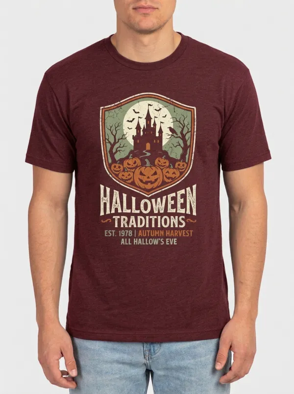 Men's Halloween Traditions Castle Pumpkin Printed T-shirt