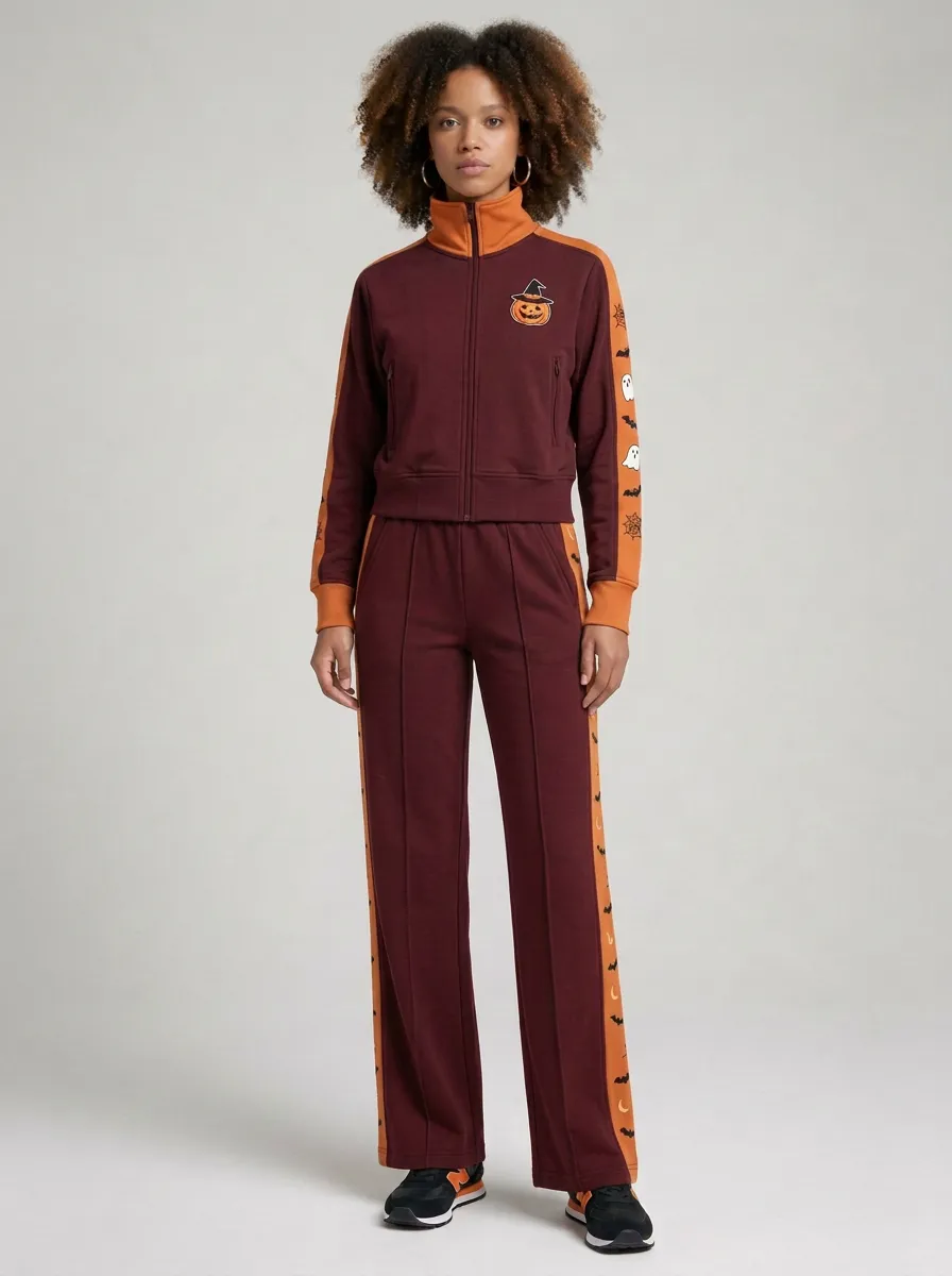Women's Halloween Pumpkin Ghost Printed Tracksuit