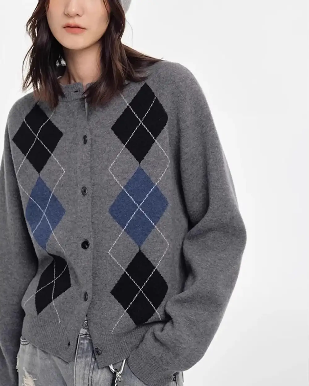 Wool Button-Front Round-Neck Relaxed-Fit Cardigan