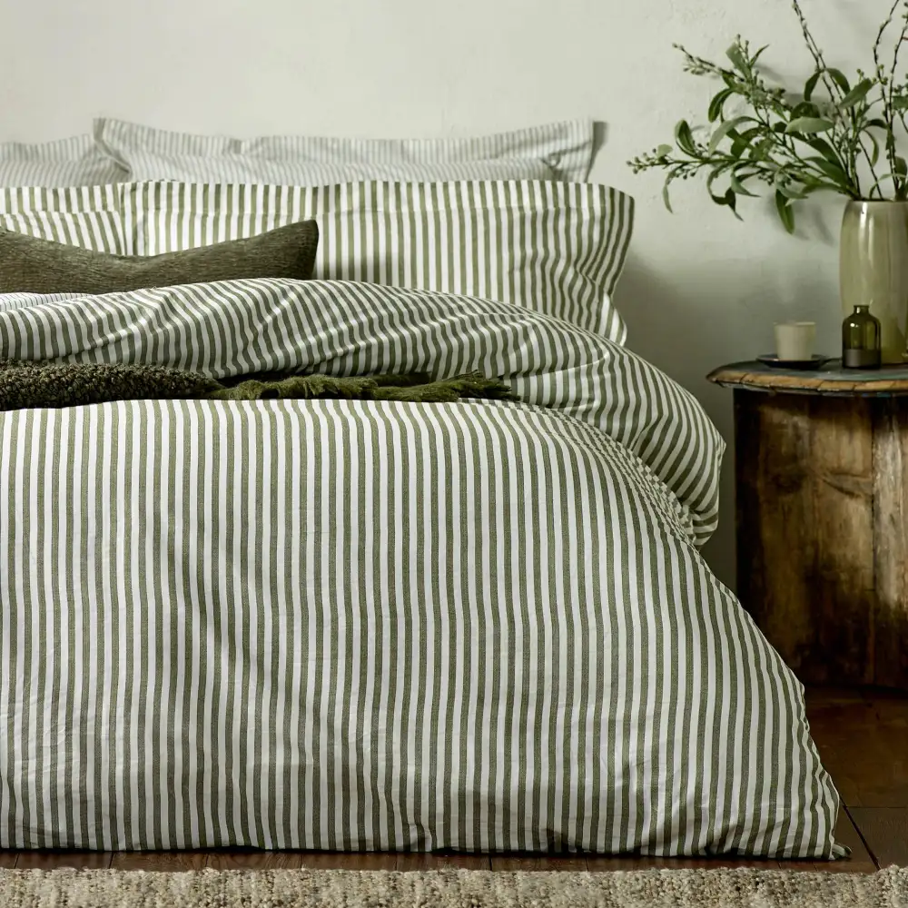 Clean Bedroom Reversible Stripe Cotton Duvet Cover Set