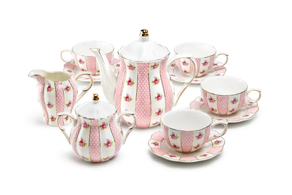 Polka-Dot Rosebud Scalloped Porcelain Tea Set