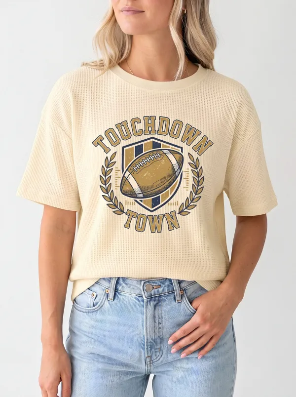 Women's Football Fan Touchdown Town Shield Graphic Printed T-Shirt