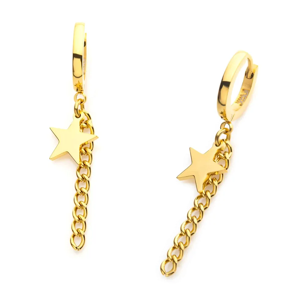 Star Chain Dangle Pvd Huggie Earrings