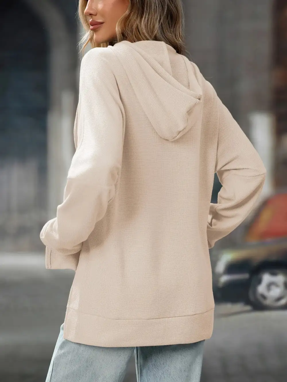 Refined Drawstring Pocketed Long-Sleeve Textured Hoodie