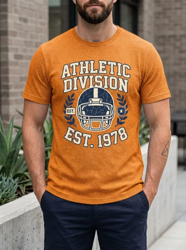 Men's Football Lover Athletic Division Helmet Printed T-shirt
