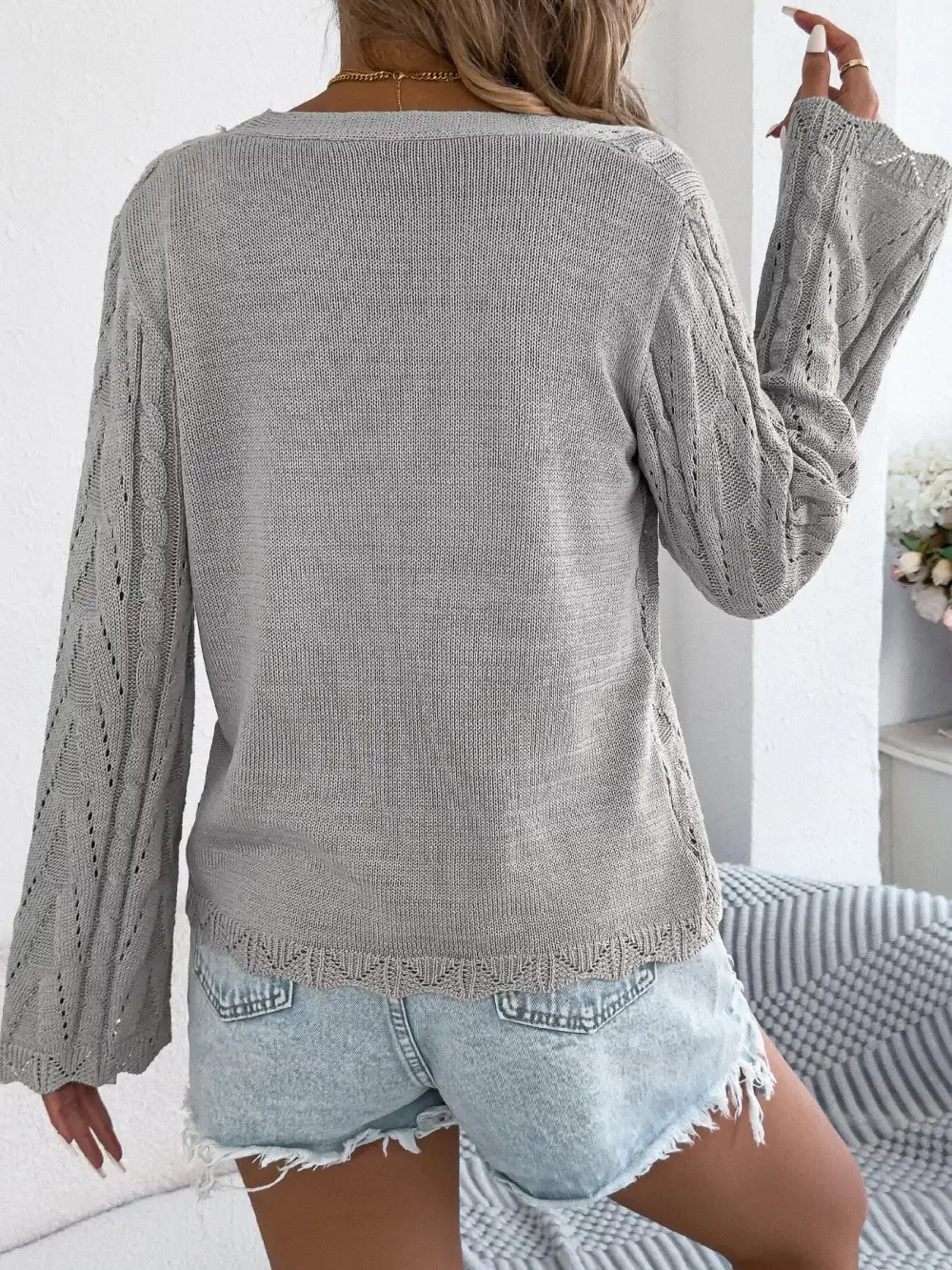 Openwork Tie-Front Knit Cardigan
