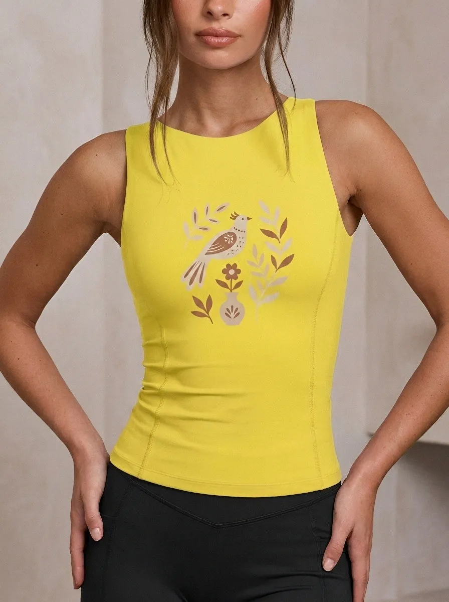 Women's Boho Nature Lover Bird and Floral Printed Tank Top