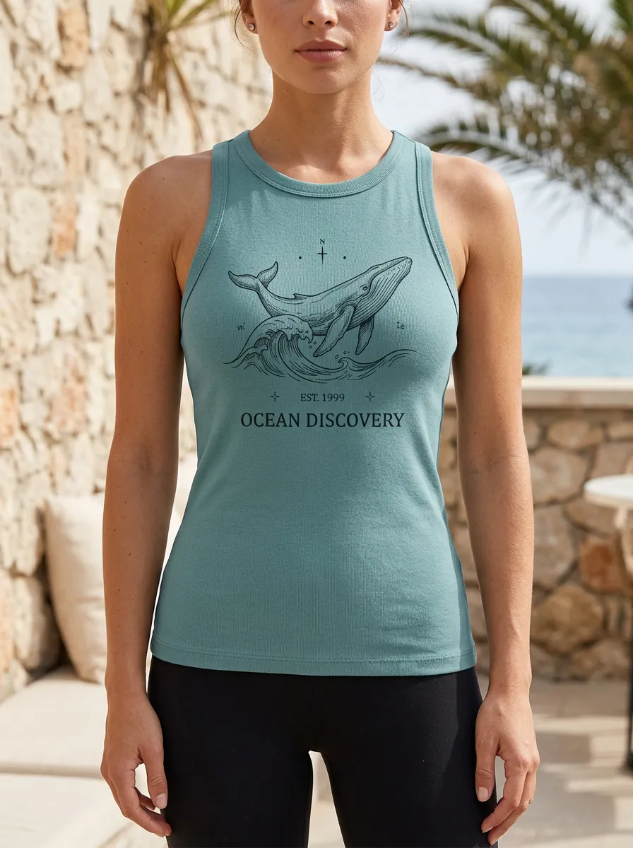 Women's Ocean Lover Whale Discovery Printed Tank Top