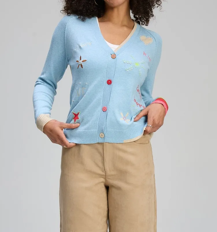 Cotton Cashmere Embroidered V-Neck Cardigan