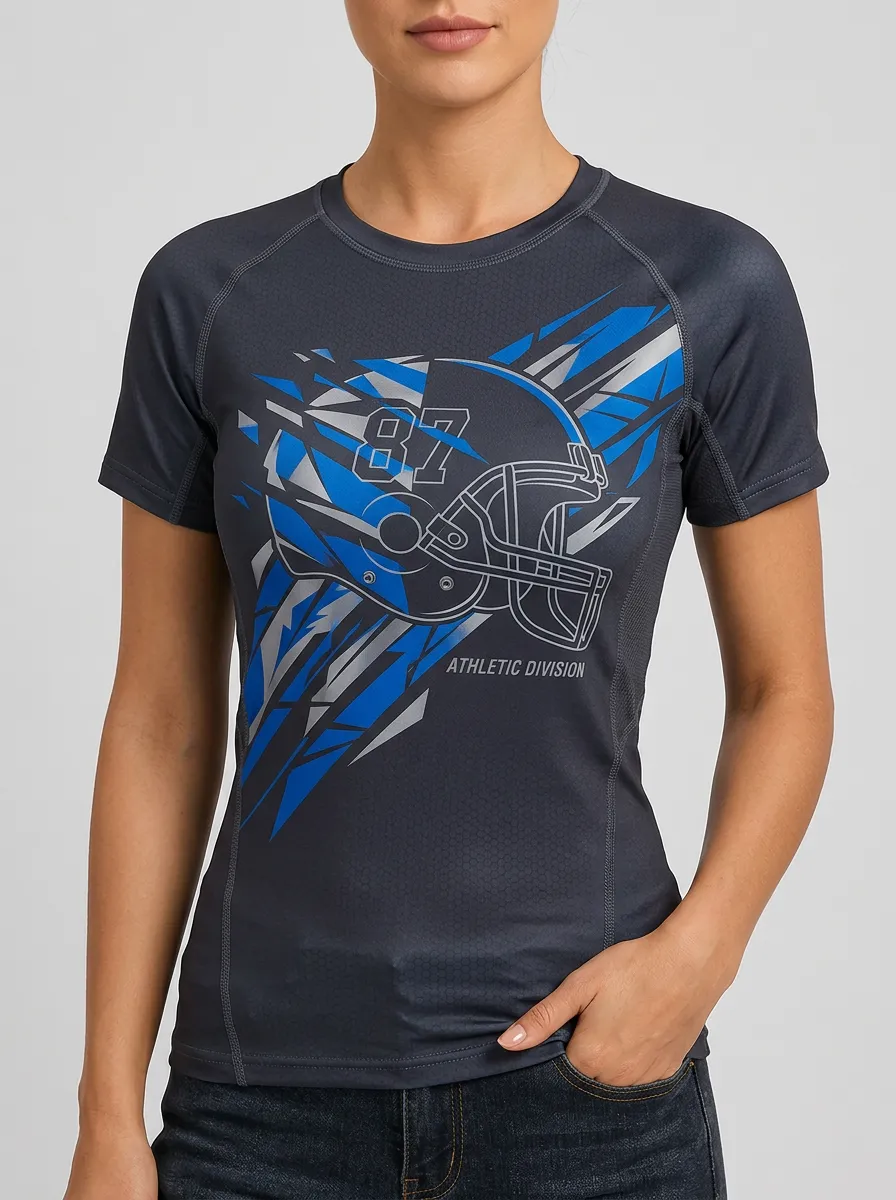 Women's American Football 87 Helmet Graphic Printed T-shirt
