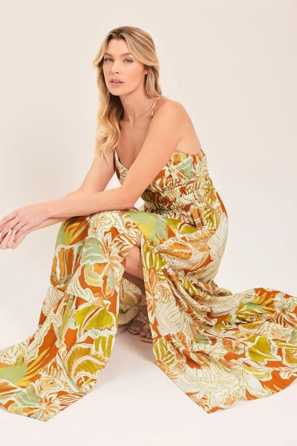 Smocked Printed Maxi Dress