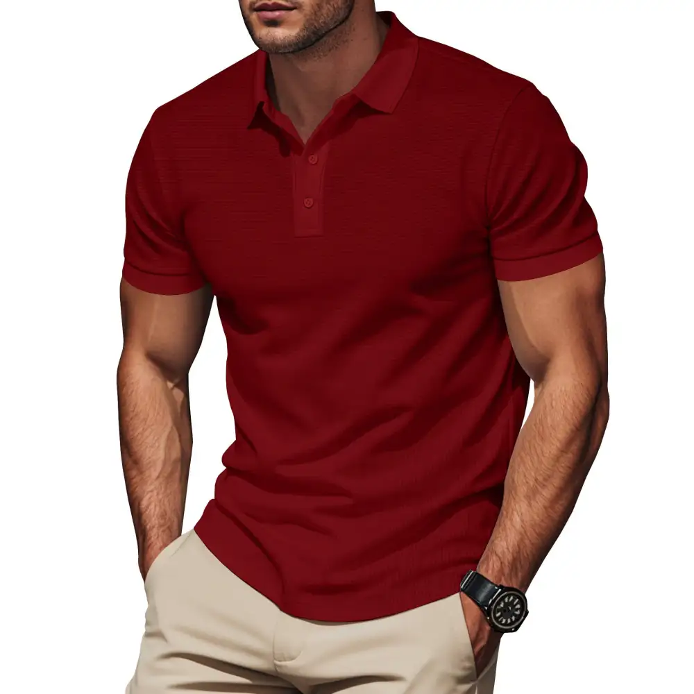 Men's Elegant Structured Polo Shirt With Classic Collar Short Button Placket And Breathable Stretch Jersey
