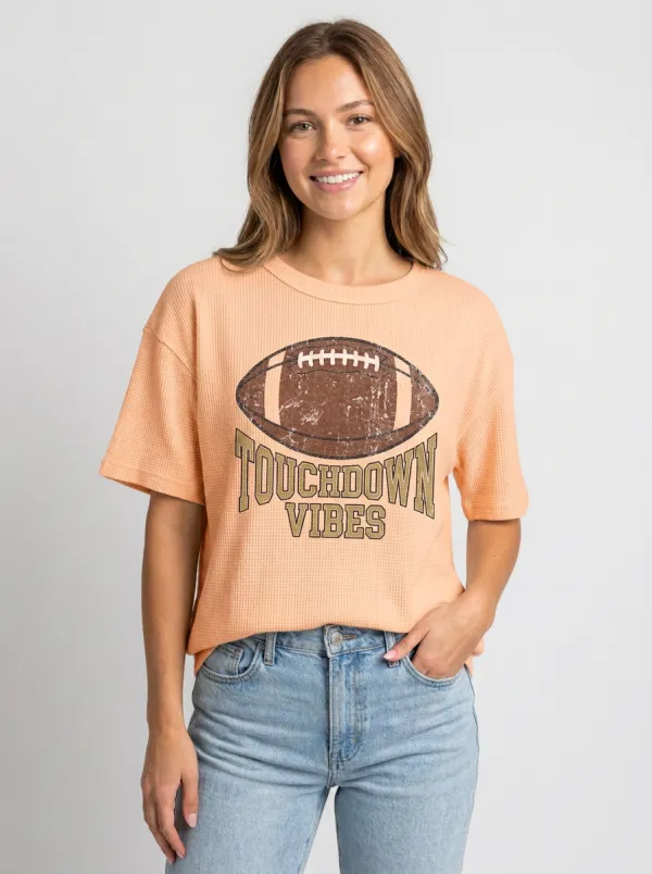 Women's Football Ball Touchdown Crew Neck Graphic T-Shirt