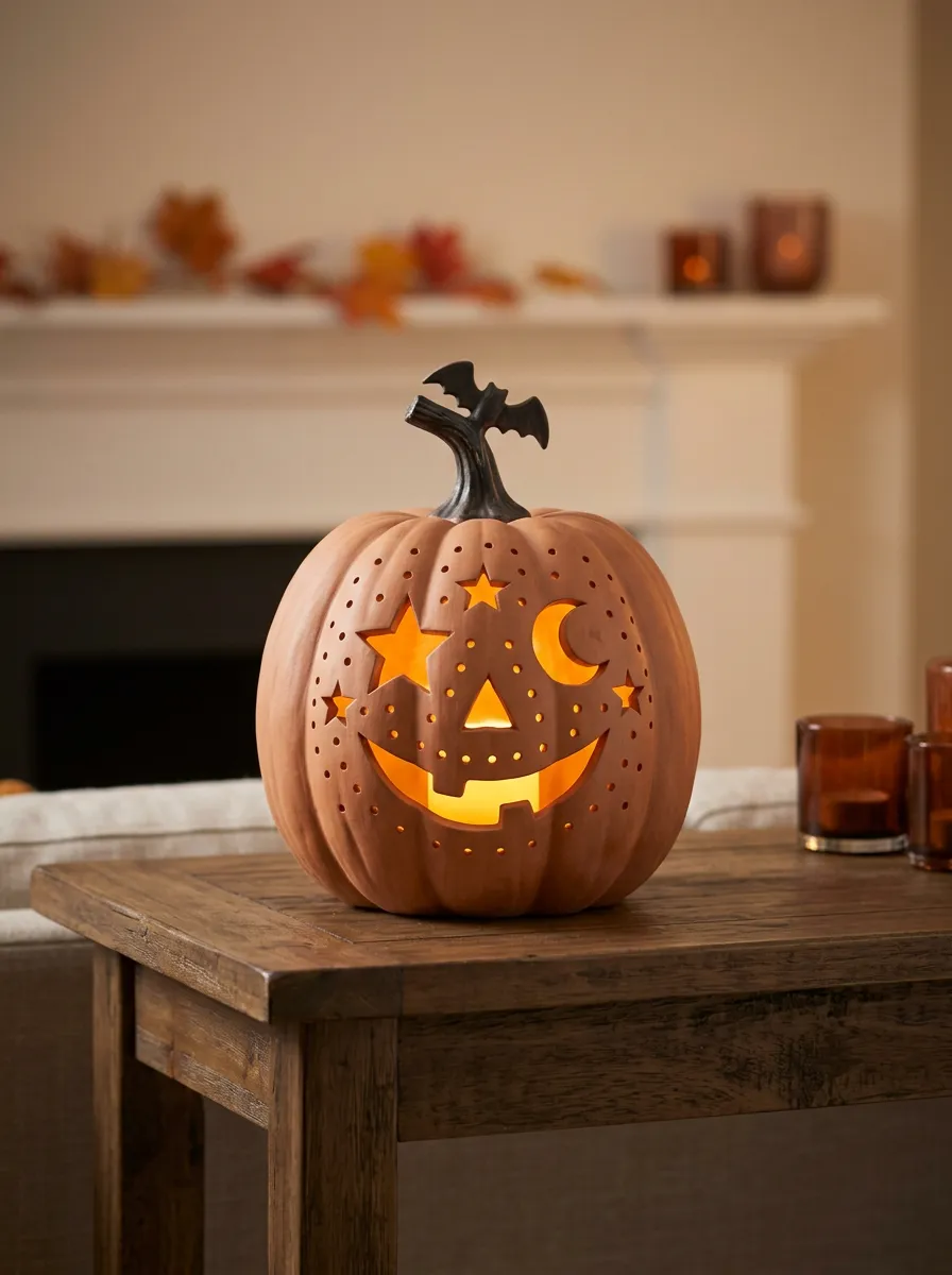 Spooky Star-Moon Cutout Halloween Pumpkin Light