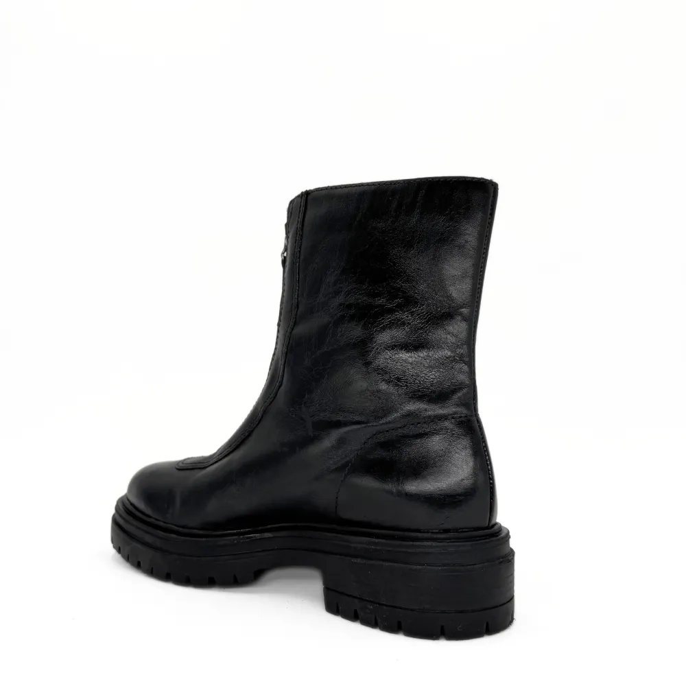 Leather Front Zip Platform Ankle Boots