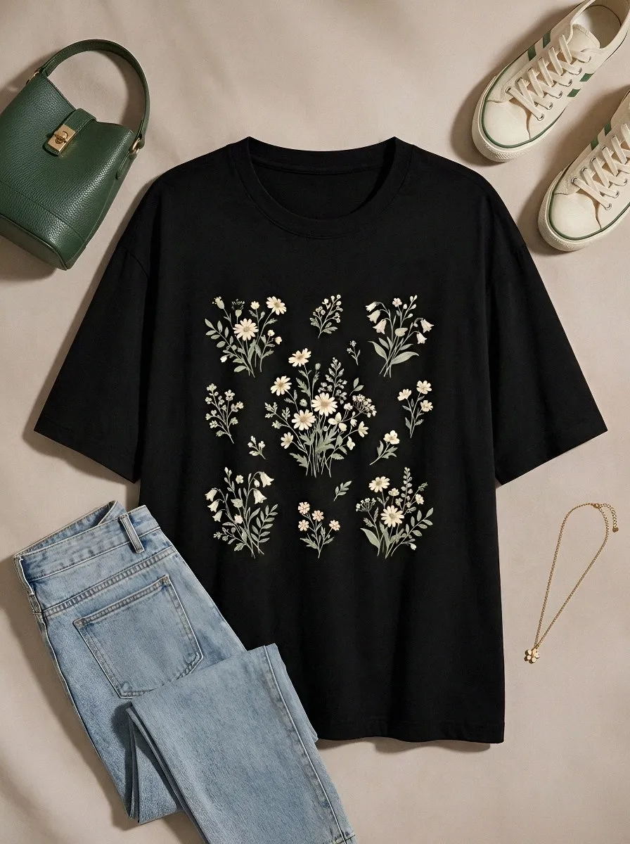 Women's Botanical Nature Lover Wildflower Printed T-shirt