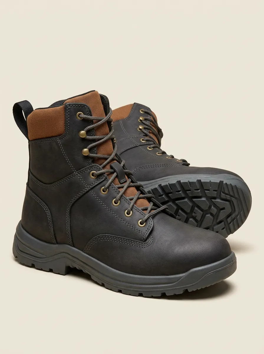 Unisex Leather Contrast Print Work Boots
