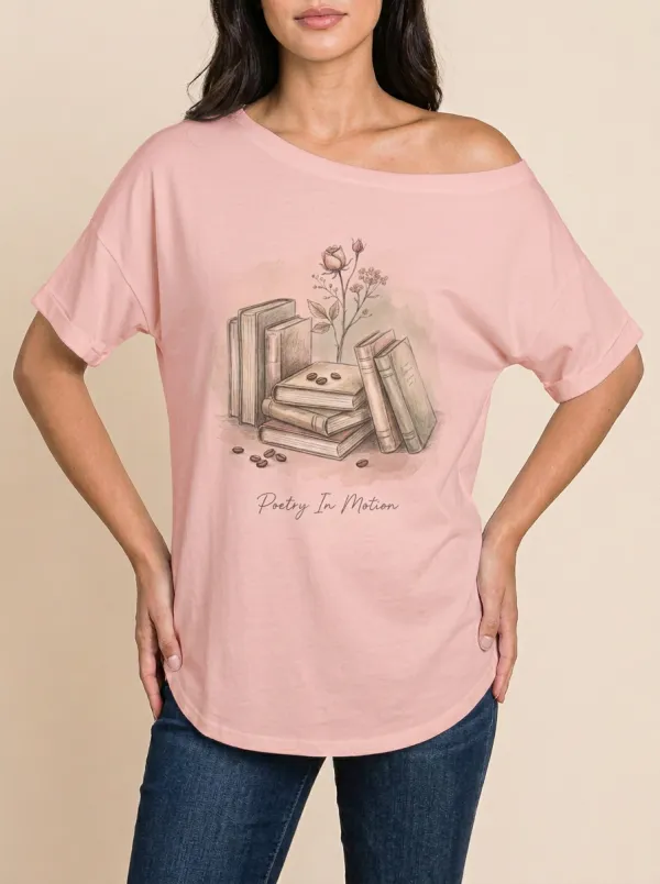 Women's Book Lover Poetry In Motion Rose Coffee Printed T-shirt
