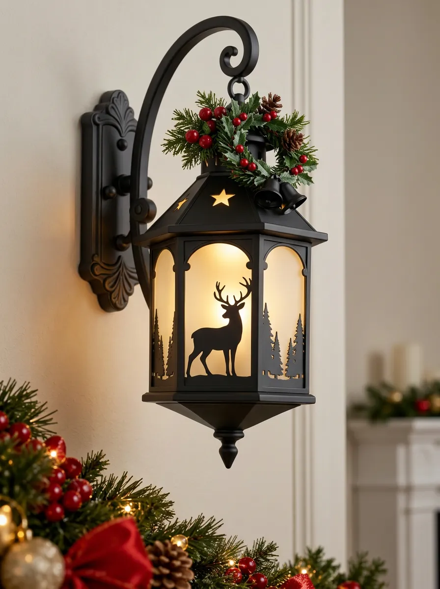 Reindeer Forest Silhouette Christmas Wall Lantern