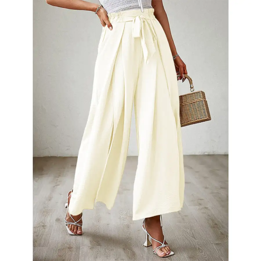 Classic Tied Slit Wide Leg Pants