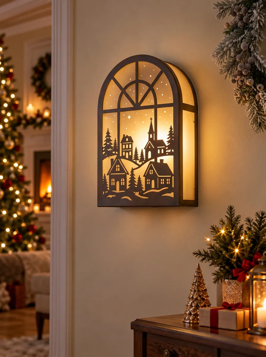 Winter Village Scene Christmas Wall Light
