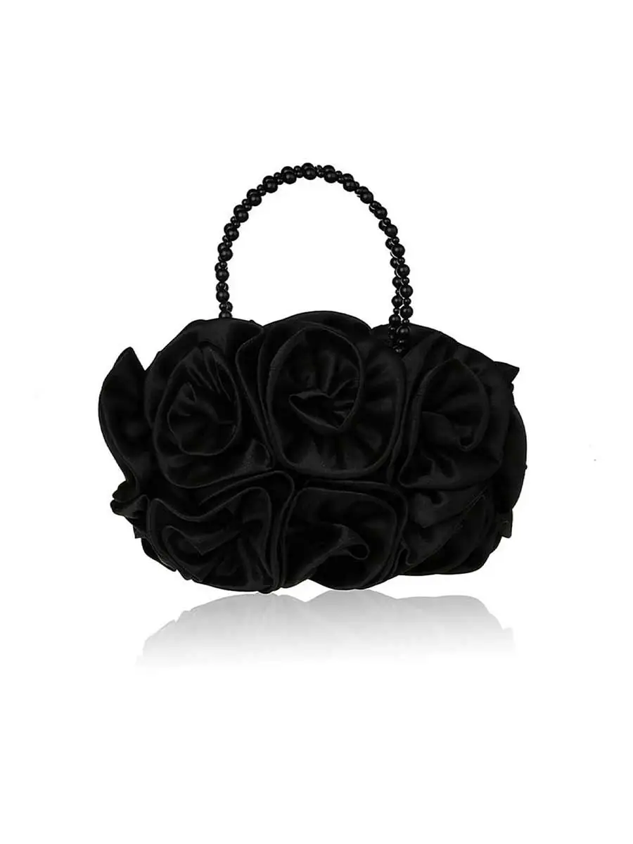 Felicia Satin Rosettes Pearl Handbag