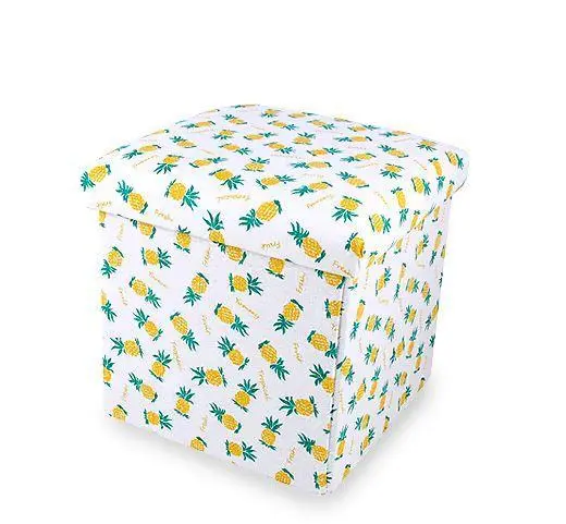 Lidded Square Cotton Fabric Ottoman Laundry Hamper