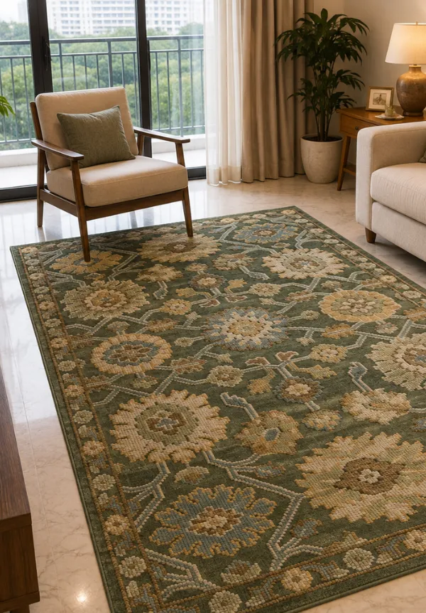 Crafted Floral Medallion Wool Area Rug