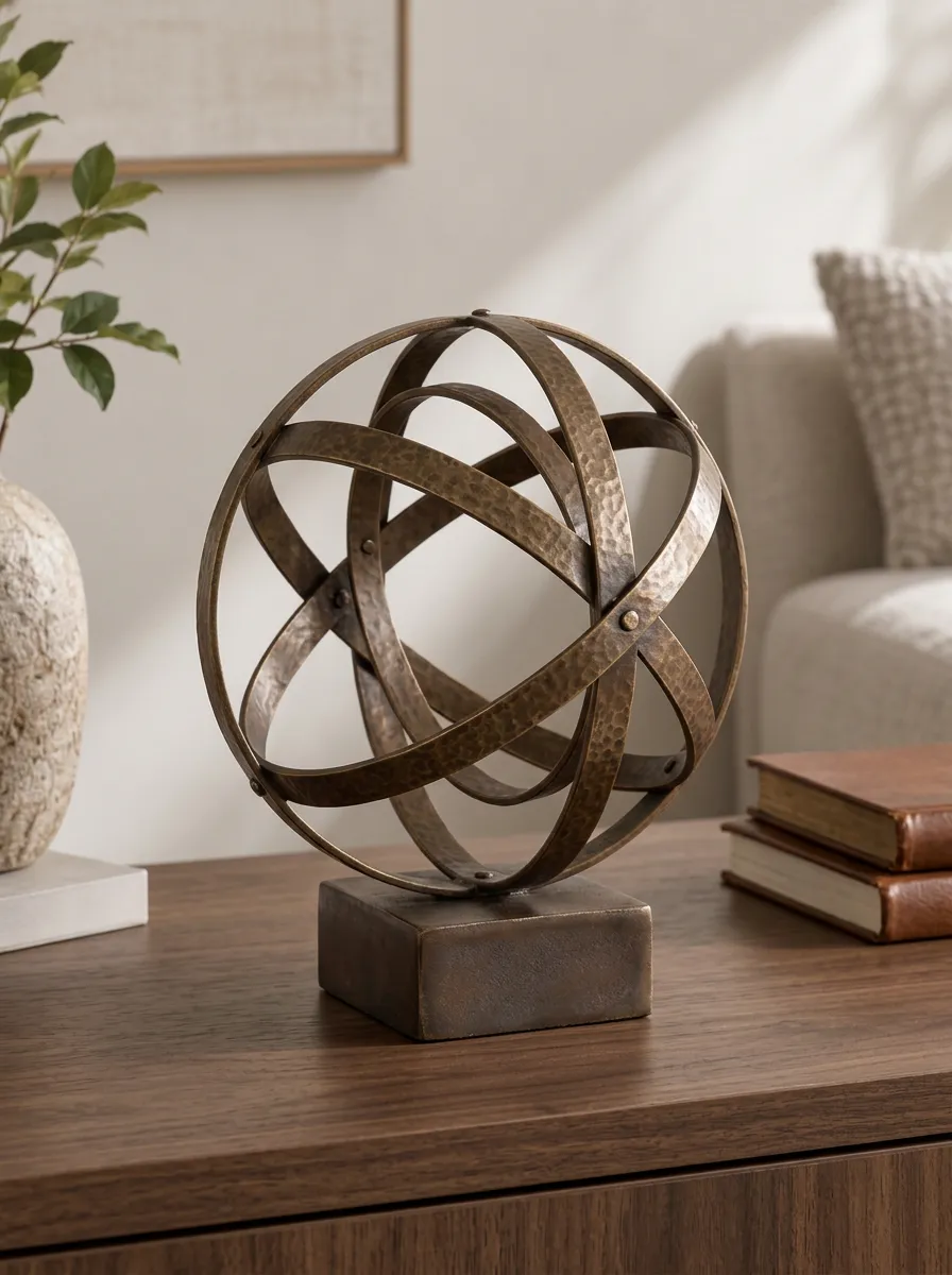 Modern Home Decor Bronze Hammered Metal Armillary Sphere Table Ornament