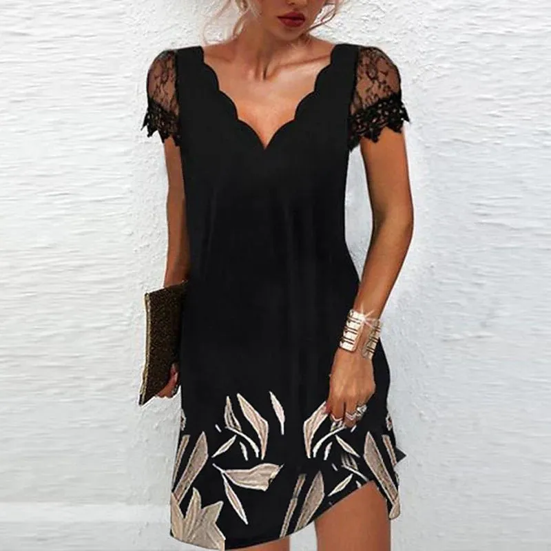 Scalloped Neck Short-Sleeve Mini Dress