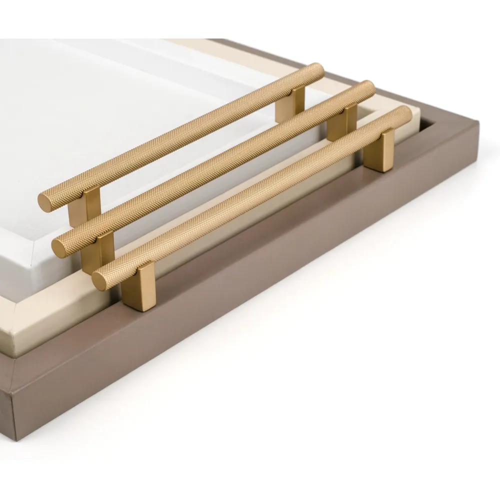 Metal Handle Leather Tray