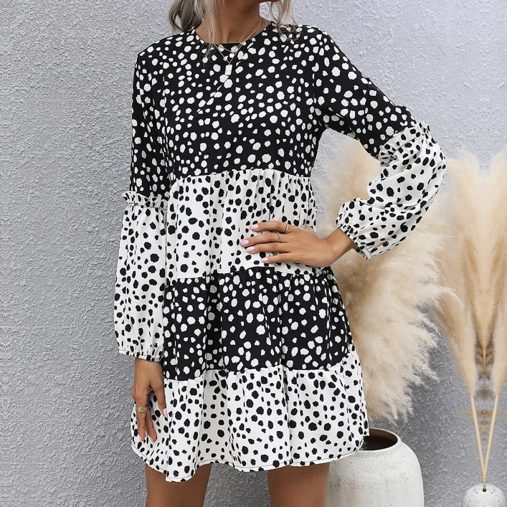 Women's Long-Sleeve Lace Polka-Dot Maxi Dress